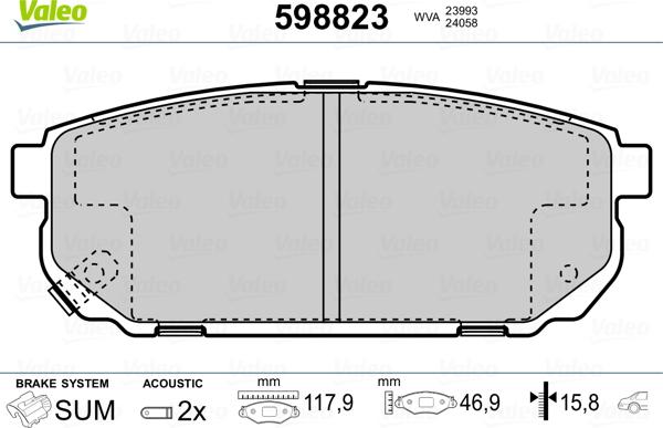 Valeo 598823 - Kit pastiglie freno, Freno a disco www.autoricambit.com