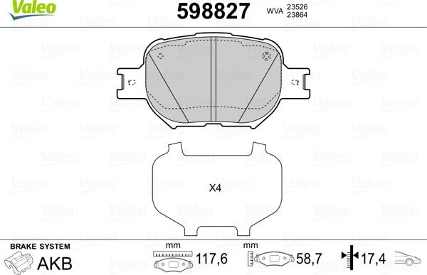 Valeo 598827 - Kit pastiglie freno, Freno a disco www.autoricambit.com