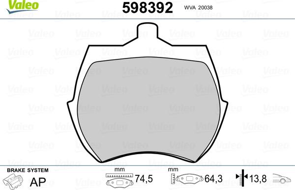 Valeo 598392 - Kit pastiglie freno, Freno a disco www.autoricambit.com