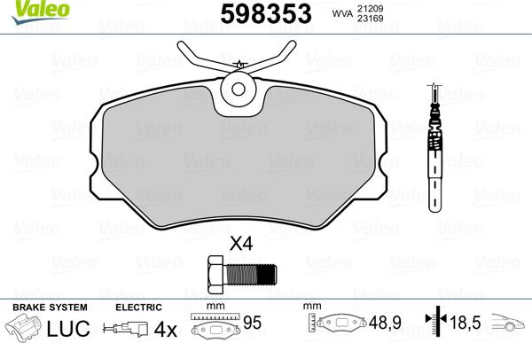 Valeo 598353 - Kit pastiglie freno, Freno a disco www.autoricambit.com