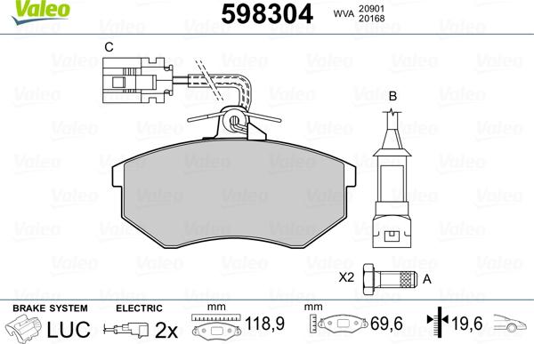 Valeo 598304 - Kit pastiglie freno, Freno a disco www.autoricambit.com