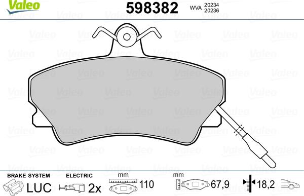 Valeo 598382 - Kit pastiglie freno, Freno a disco www.autoricambit.com