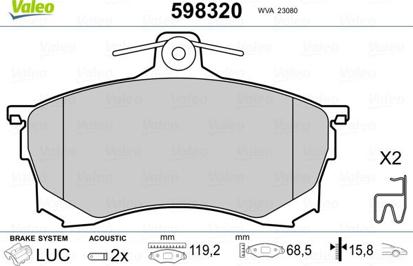 Valeo 598320 - Kit pastiglie freno, Freno a disco www.autoricambit.com