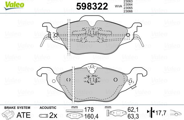 Valeo 598322 - Kit pastiglie freno, Freno a disco www.autoricambit.com