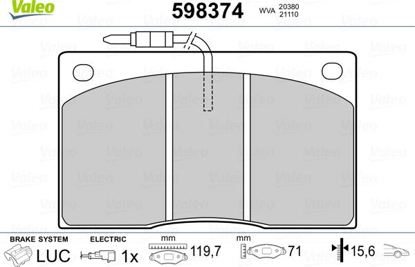 Valeo 598374 - Kit pastiglie freno, Freno a disco www.autoricambit.com