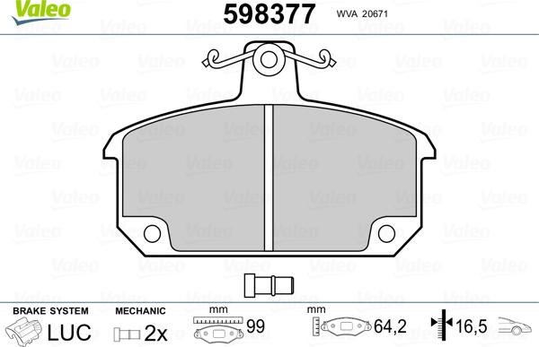 Valeo 598377 - Kit pastiglie freno, Freno a disco www.autoricambit.com