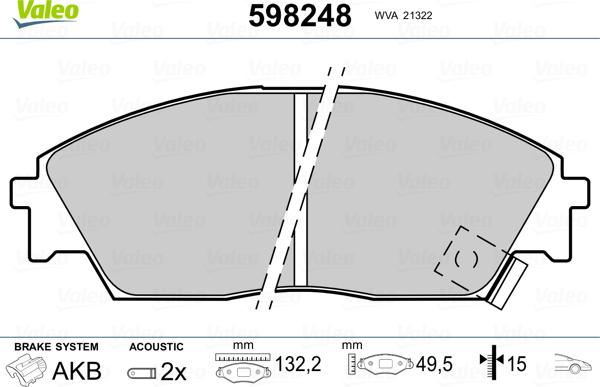 Valeo 598248 - Kit pastiglie freno, Freno a disco www.autoricambit.com