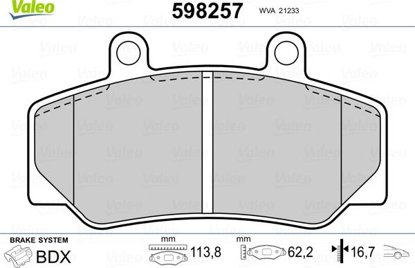 Valeo 598257 - Kit pastiglie freno, Freno a disco www.autoricambit.com