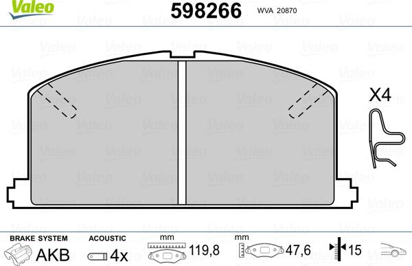 Valeo 598266 - Kit pastiglie freno, Freno a disco www.autoricambit.com