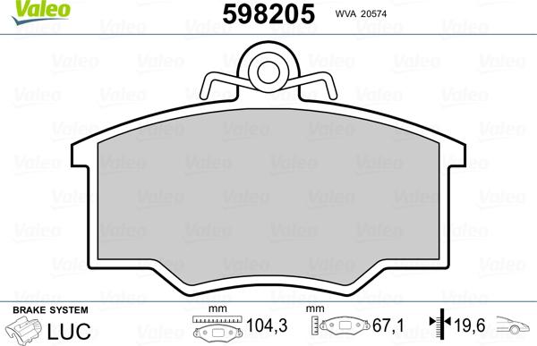 Valeo 598205 - Kit pastiglie freno, Freno a disco www.autoricambit.com