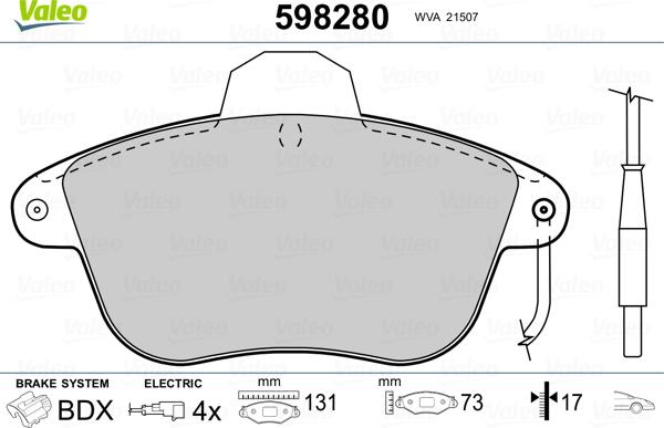 Valeo 598280 - Kit pastiglie freno, Freno a disco www.autoricambit.com