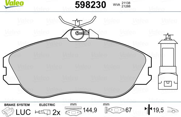 Valeo 598230 - Kit pastiglie freno, Freno a disco www.autoricambit.com