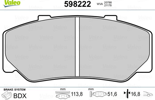 Valeo 598222 - Kit pastiglie freno, Freno a disco www.autoricambit.com