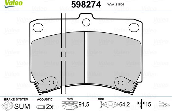 Valeo 598274 - Kit pastiglie freno, Freno a disco www.autoricambit.com