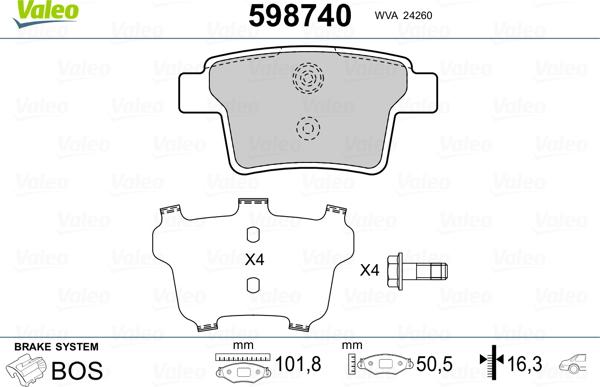 Valeo 598740 - Kit pastiglie freno, Freno a disco www.autoricambit.com