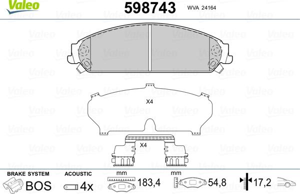 Valeo 598743 - Kit pastiglie freno, Freno a disco www.autoricambit.com