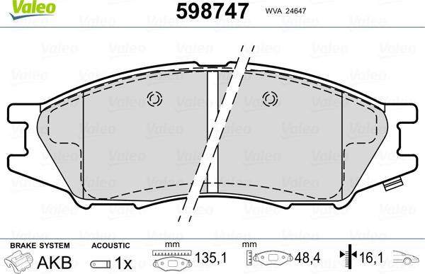 Valeo 598747 - Kit pastiglie freno, Freno a disco www.autoricambit.com