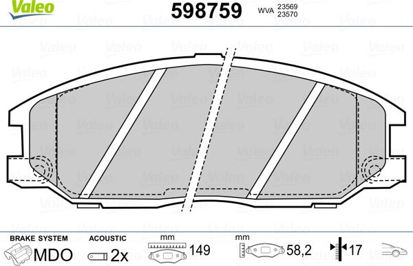 Valeo 598759 - Kit pastiglie freno, Freno a disco www.autoricambit.com