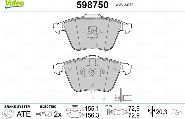 Valeo 598750 - Kit pastiglie freno, Freno a disco www.autoricambit.com