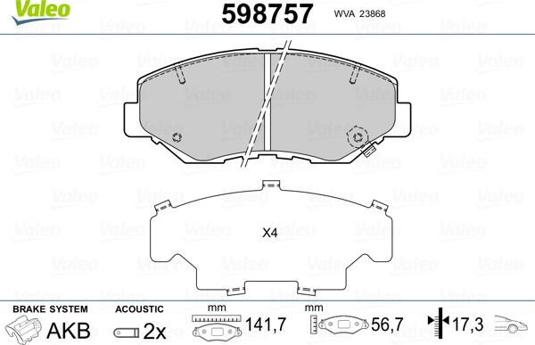 Valeo 598757 - Kit pastiglie freno, Freno a disco www.autoricambit.com