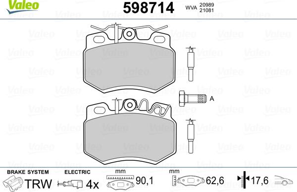 Valeo 598714 - Kit pastiglie freno, Freno a disco www.autoricambit.com