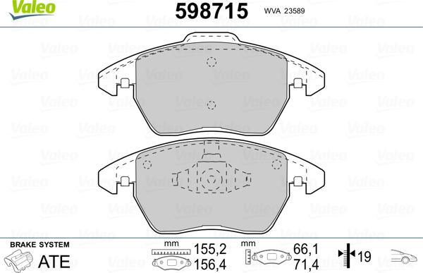 Valeo 598715 - Kit pastiglie freno, Freno a disco www.autoricambit.com