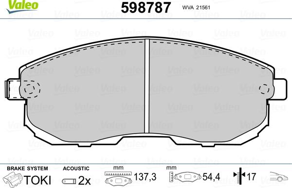 Valeo 598787 - Kit pastiglie freno, Freno a disco www.autoricambit.com