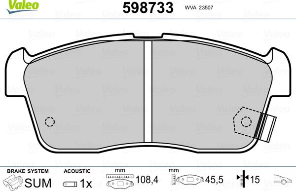 Valeo 598733 - Kit pastiglie freno, Freno a disco www.autoricambit.com