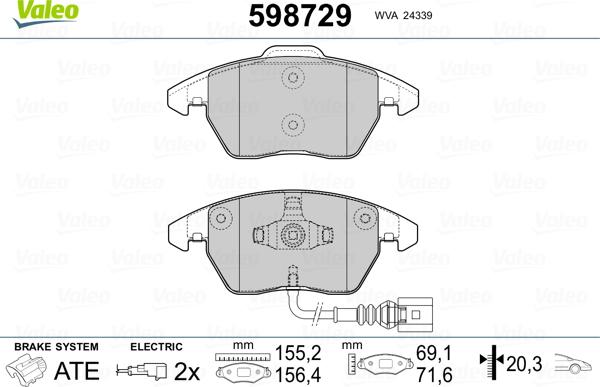 Valeo 598729 - Kit pastiglie freno, Freno a disco www.autoricambit.com