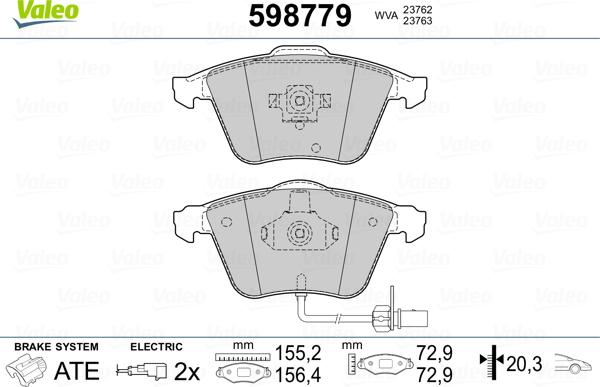 Valeo 598779 - Kit pastiglie freno, Freno a disco www.autoricambit.com