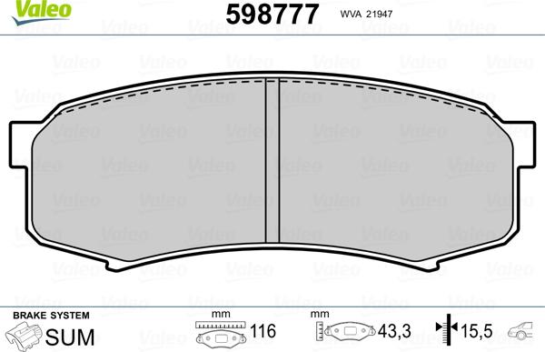 Valeo 598777 - Kit pastiglie freno, Freno a disco www.autoricambit.com