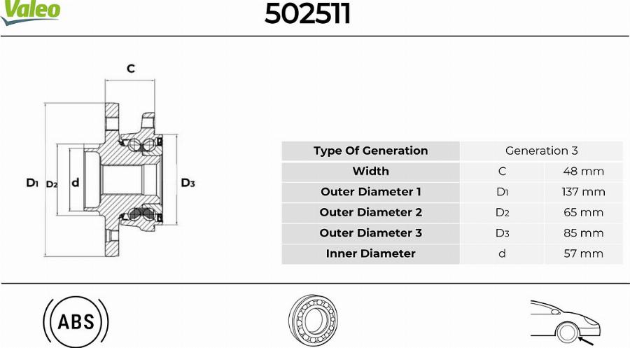 Valeo 502511 - Kit cuscinetto ruota www.autoricambit.com