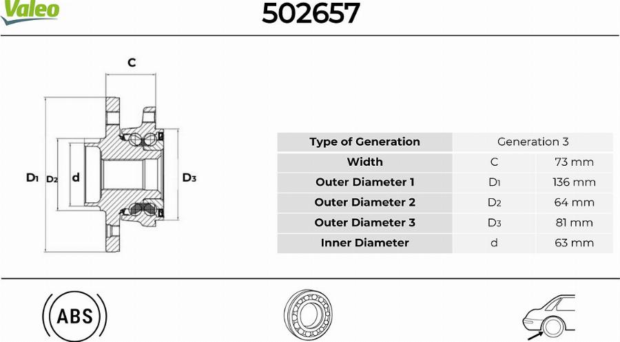 Valeo 502657 - Kit cuscinetto ruota www.autoricambit.com