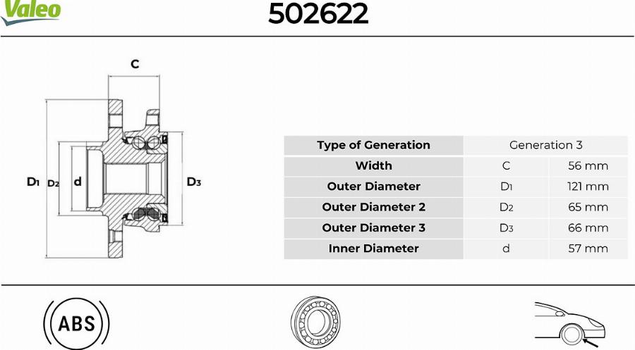 Valeo 502622 - Kit cuscinetto ruota www.autoricambit.com