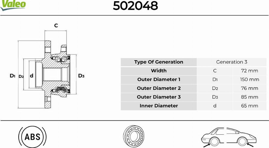 Valeo 502048 - Kit cuscinetto ruota www.autoricambit.com