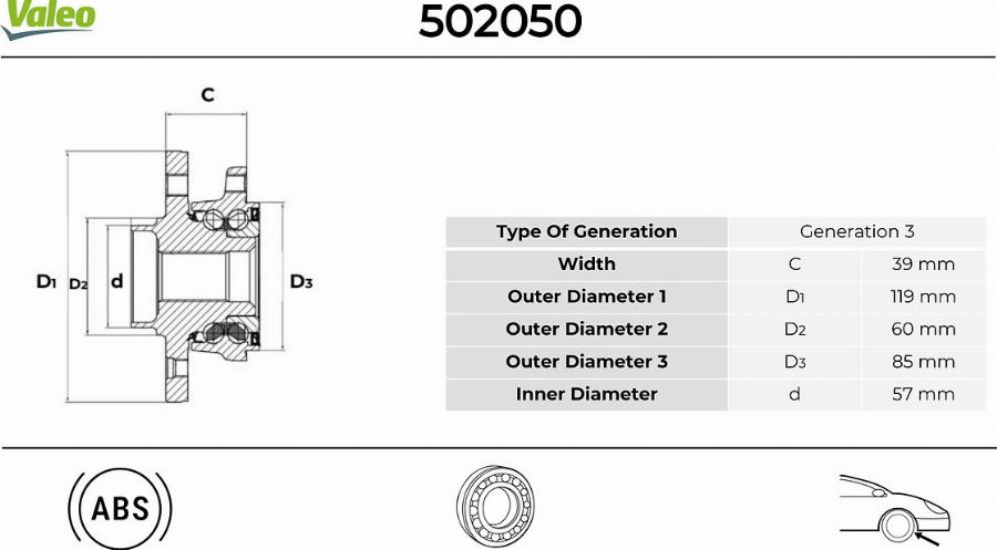 Valeo 502050 - Kit cuscinetto ruota www.autoricambit.com