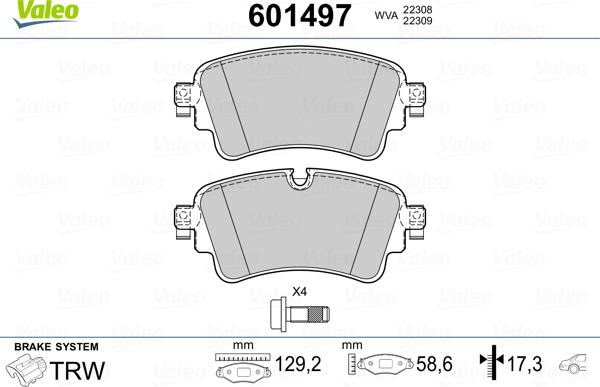 Valeo 601497 - Kit pastiglie freno, Freno a disco www.autoricambit.com