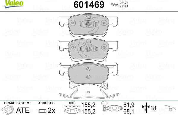 Valeo 601469 - Kit pastiglie freno, Freno a disco www.autoricambit.com