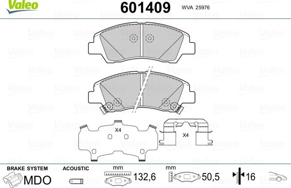 Valeo 601409 - Kit pastiglie freno, Freno a disco www.autoricambit.com