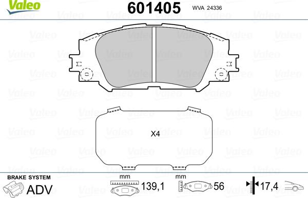 Valeo 601405 - Kit pastiglie freno, Freno a disco www.autoricambit.com