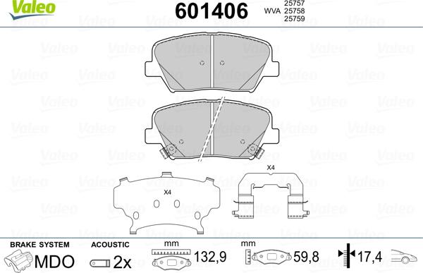 Valeo 601406 - Kit pastiglie freno, Freno a disco www.autoricambit.com