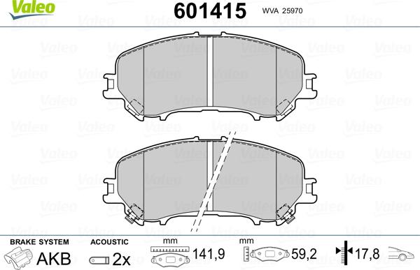 Valeo 601415 - Kit pastiglie freno, Freno a disco www.autoricambit.com