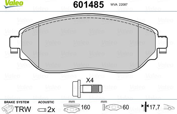 Valeo 601485 - Kit pastiglie freno, Freno a disco www.autoricambit.com