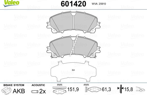 Valeo 601420 - Kit pastiglie freno, Freno a disco www.autoricambit.com