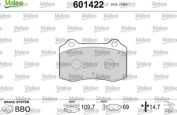 Valeo 601422 - Kit pastiglie freno, Freno a disco www.autoricambit.com