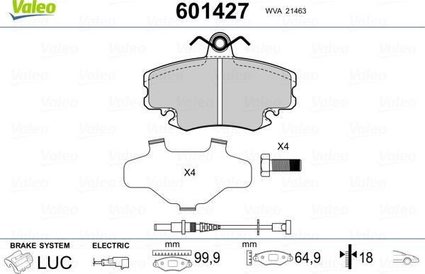 Valeo 601427 - Kit pastiglie freno, Freno a disco www.autoricambit.com