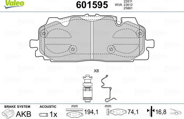 Valeo 601595 - Kit pastiglie freno, Freno a disco www.autoricambit.com