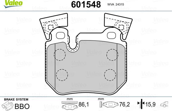 Valeo 601548 - Kit pastiglie freno, Freno a disco www.autoricambit.com