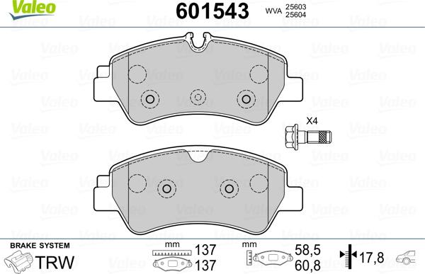 Valeo 601543 - Kit pastiglie freno, Freno a disco www.autoricambit.com