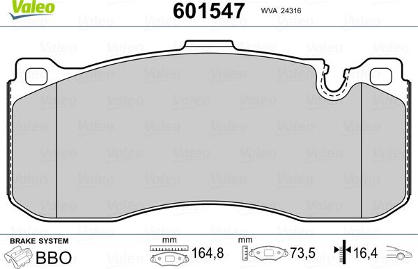 Valeo 601547 - Kit pastiglie freno, Freno a disco www.autoricambit.com